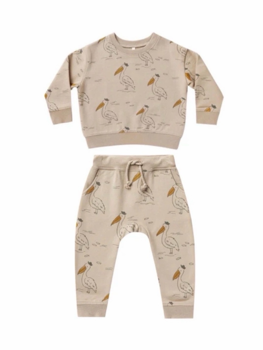 Rylee + Cru Beige Pelican Print Kids Matching Set